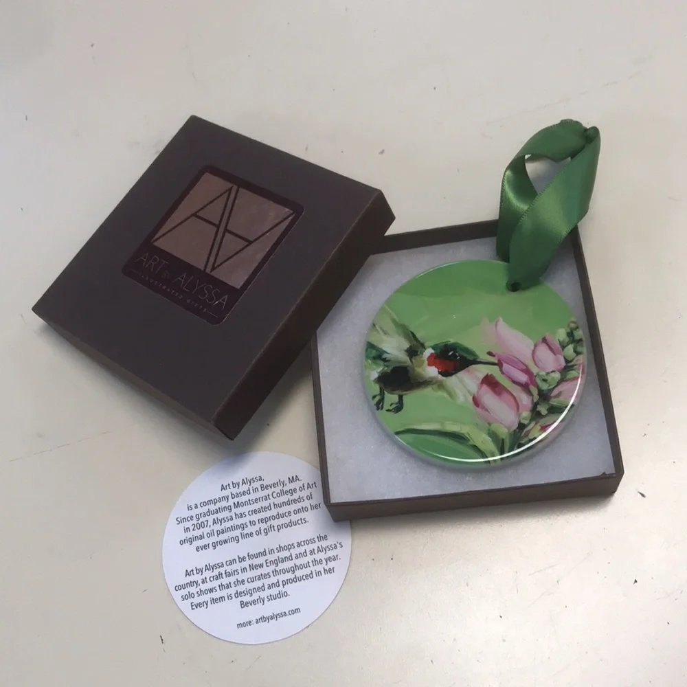 Double-sided Art‎ by Alyssa Porcelain Hummingbird Ornament (in box)